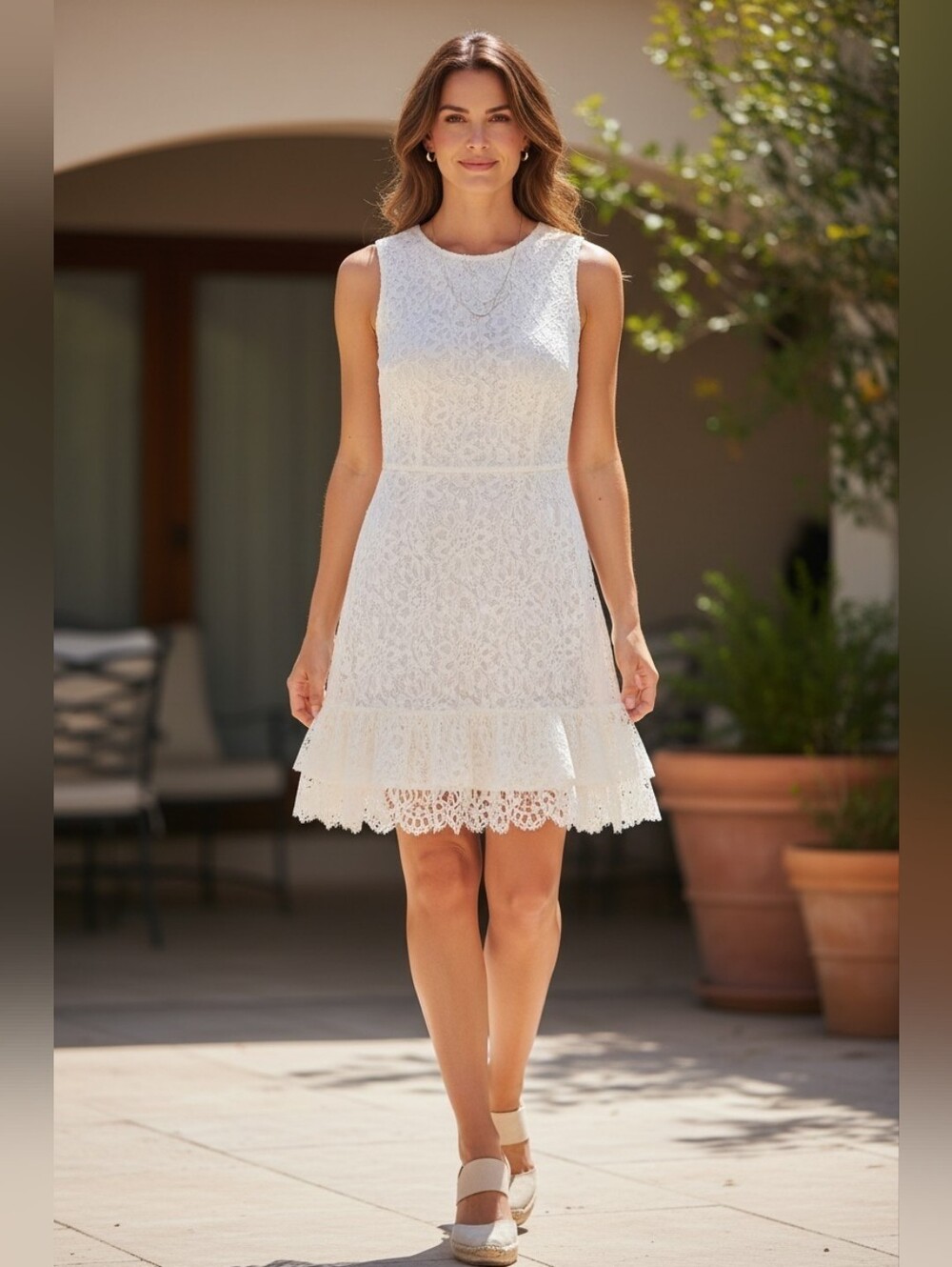 Draper James Lace A-line Sleeveless Dress In Willow White Size 12